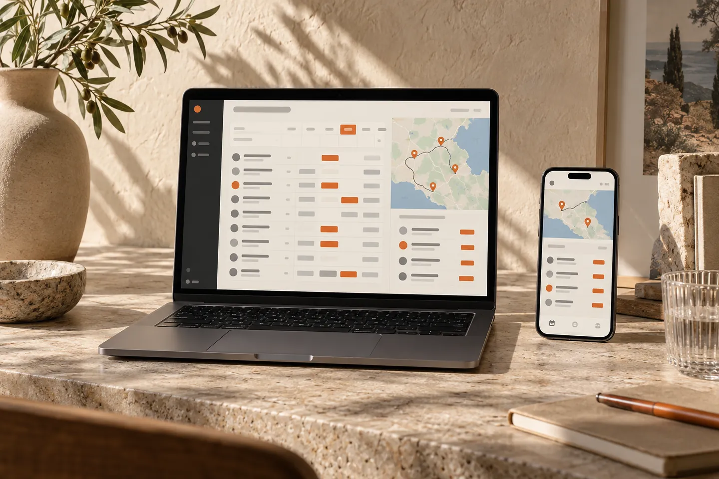 Ordinateur et smartphone avec un concept d’application de planification